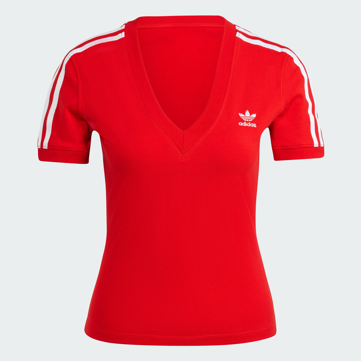 Adidas T-shirt Justa com Gola em V 3-Stripes. 5