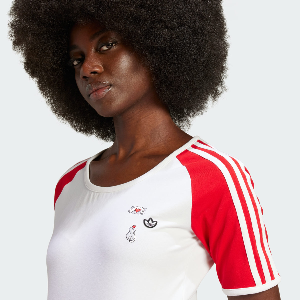 Adidas Mickey Mouse x Originals 3-Stripes Icon For Her Baby Tee. 6
