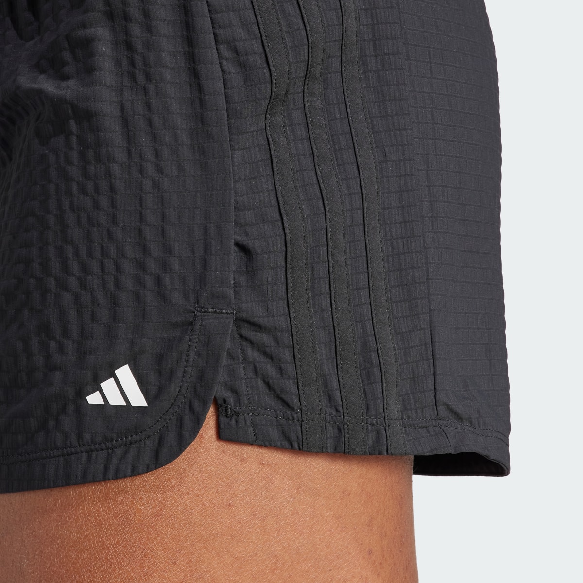 Adidas Pacer Training High-Waist Woven Seersucker 3-Stripes Shorts. 6