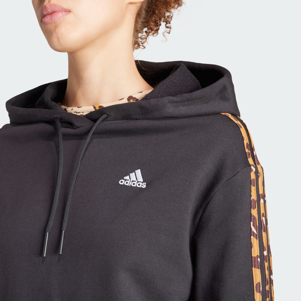 Adidas Essentials 3-Stripes Animal Print Relaxed Hoodie. 6