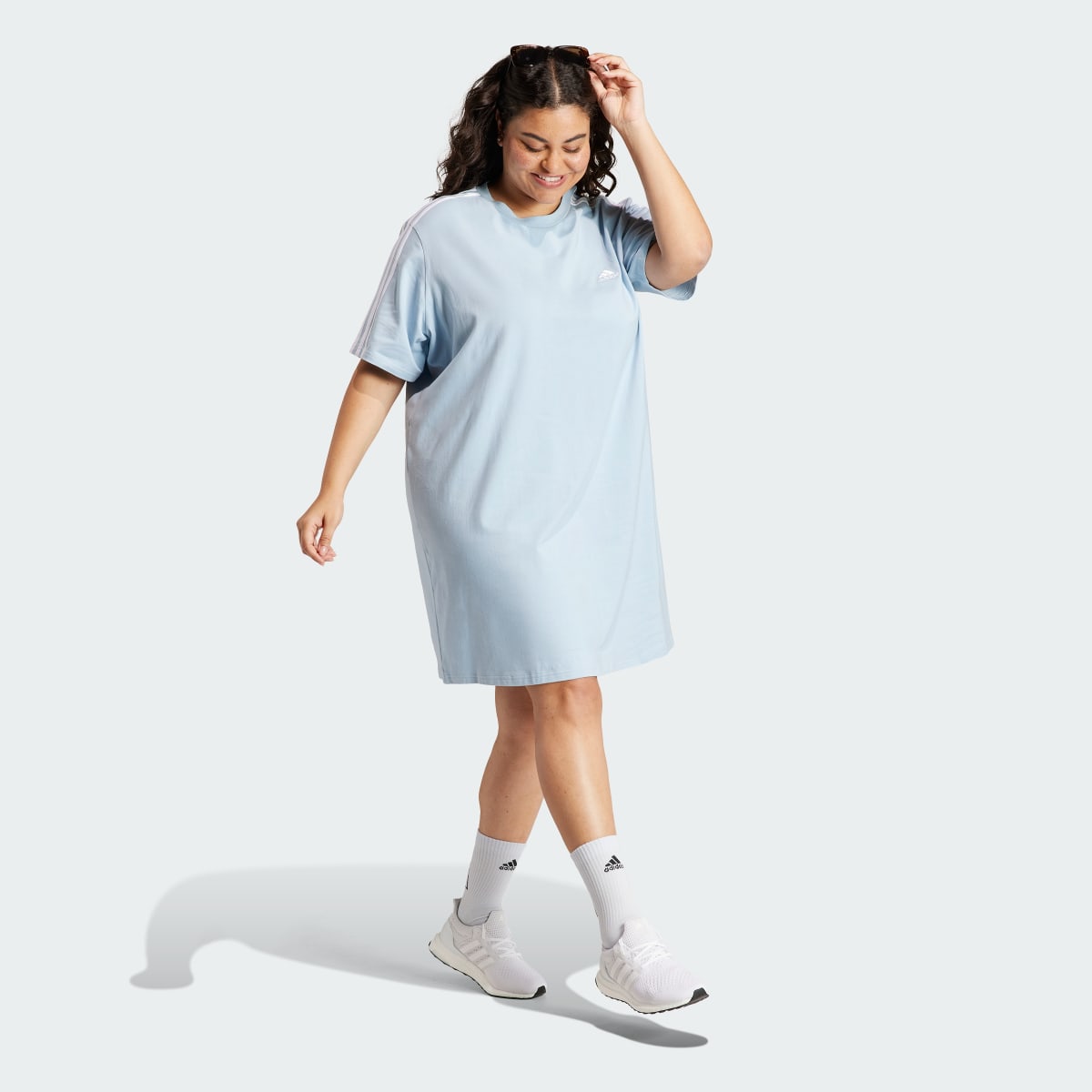 Adidas Essentials 3-Stripes Single Jersey Boyfriend Tee Dress (Plus Size). 4