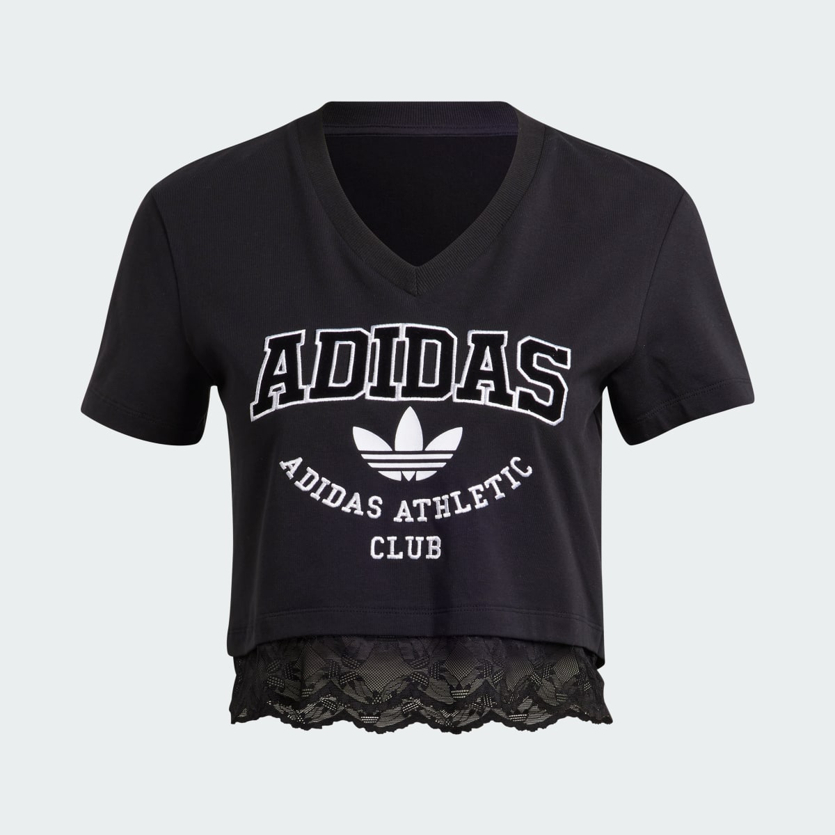 Adidas Cropped Lace Trim T-Shirt. 5