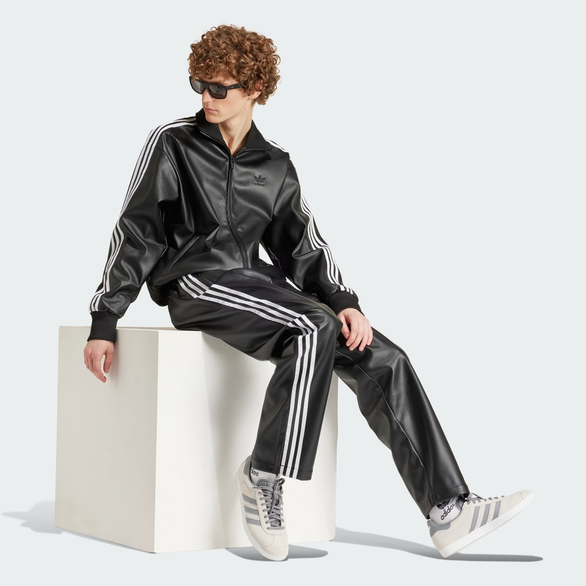 Adidas Faux Leather Adicolor 3-Stripes Loose Firebird Track Suit Jacket. 4