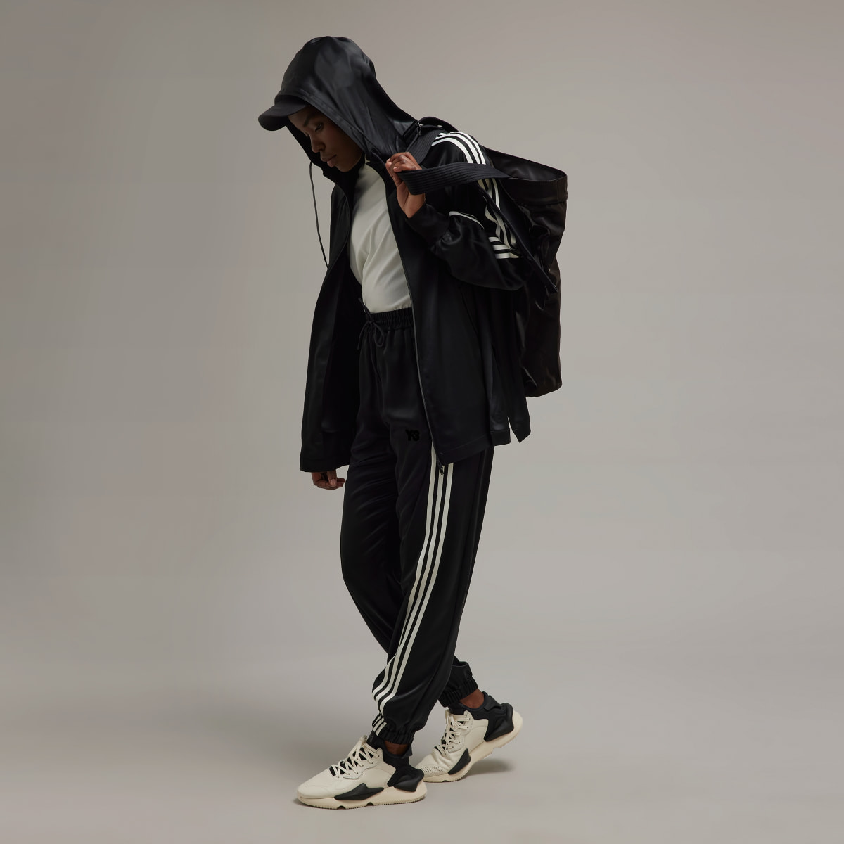 Adidas Y-3 Tech Silk 3-Stripes Cuffed Tracksuit Bottoms. 4