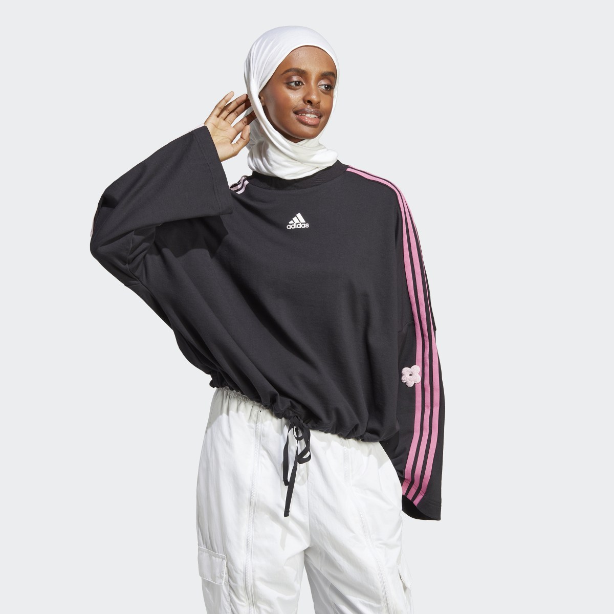 Adidas 3-Stripes Sweatshirt with Chenille Flower Patches. 4