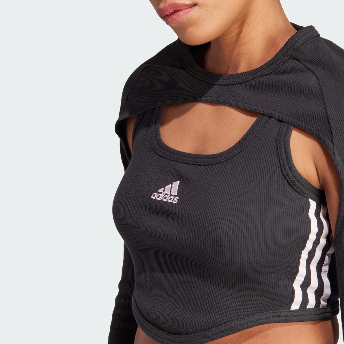 Adidas Dance 3-Stripes Ribbed Fitted Top with Detachable Sleeves. 5