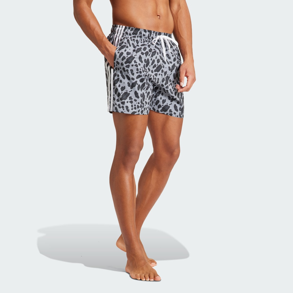 Adidas Essentials 3-Stripes Animal-Print CLX Swim Shorts. 4