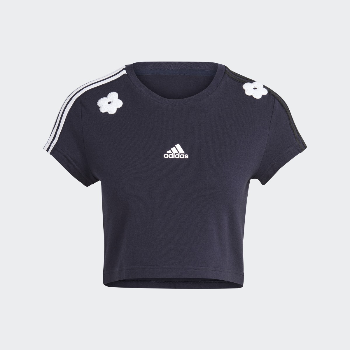 Adidas 3-Stripes Cropped Tee with Chenille Flower Patches. 5