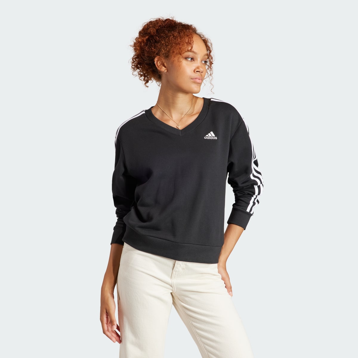 Adidas Essentials 3-Stripes V-Neck Sweatshirt. 4