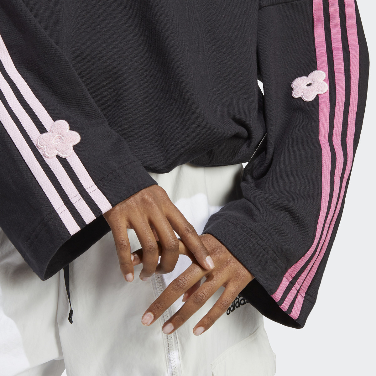 Adidas 3-Stripes Sweatshirt with Chenille Flower Patches. 6