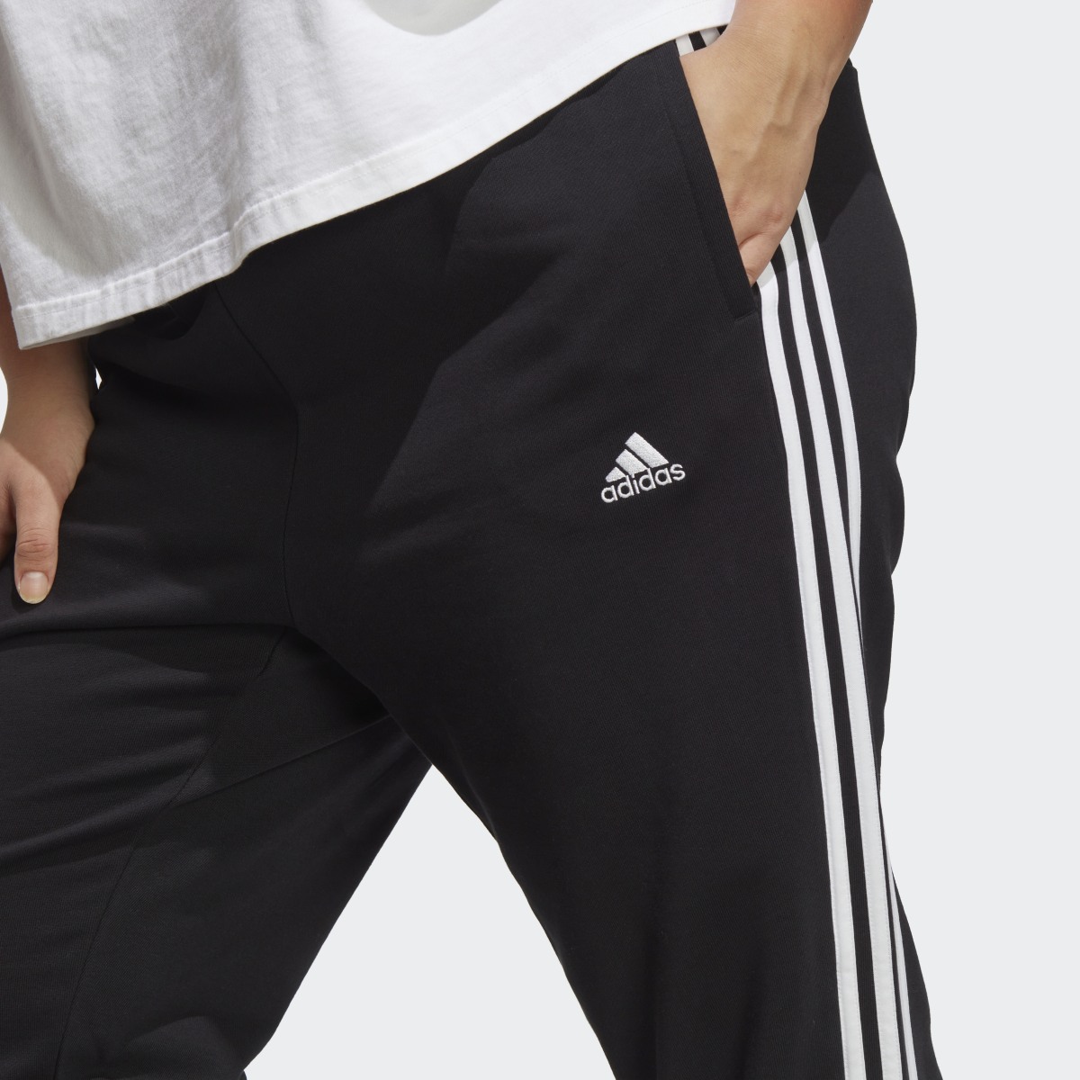 Adidas Essentials 3-Stripes French Terry Cuffed Joggers (Plus Size). 5