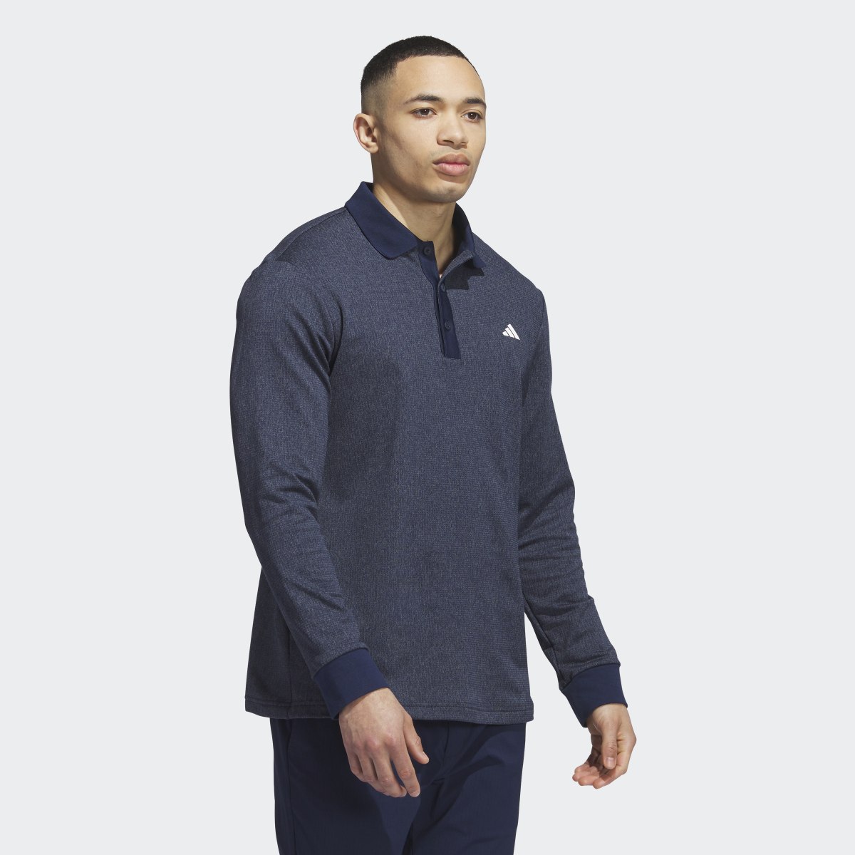 Adidas Essentials Heathered Long Sleeve Polo Shirt. 4