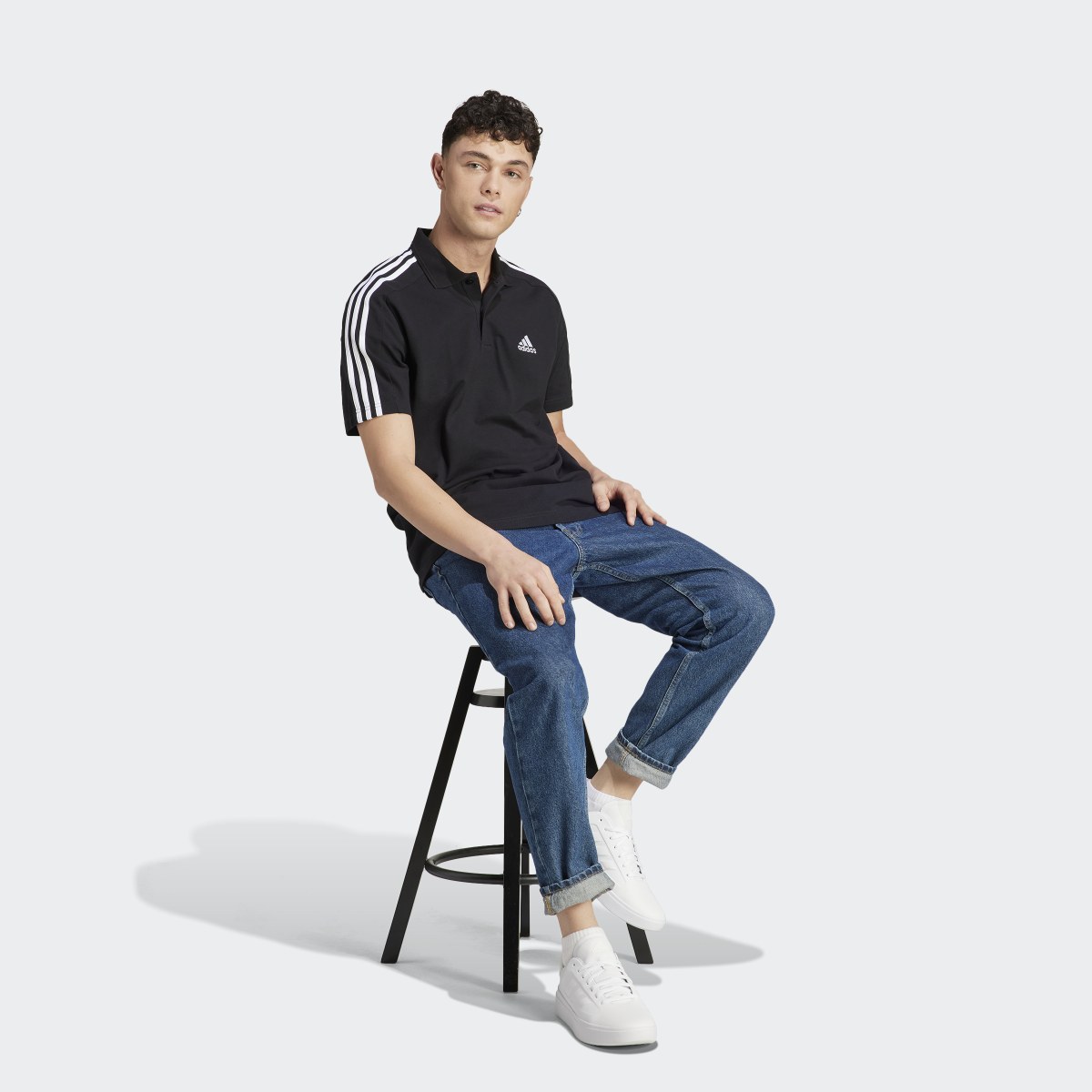 Adidas Essentials Piqué Embroidered Small Logo 3-Stripes Polo Shirt. 5