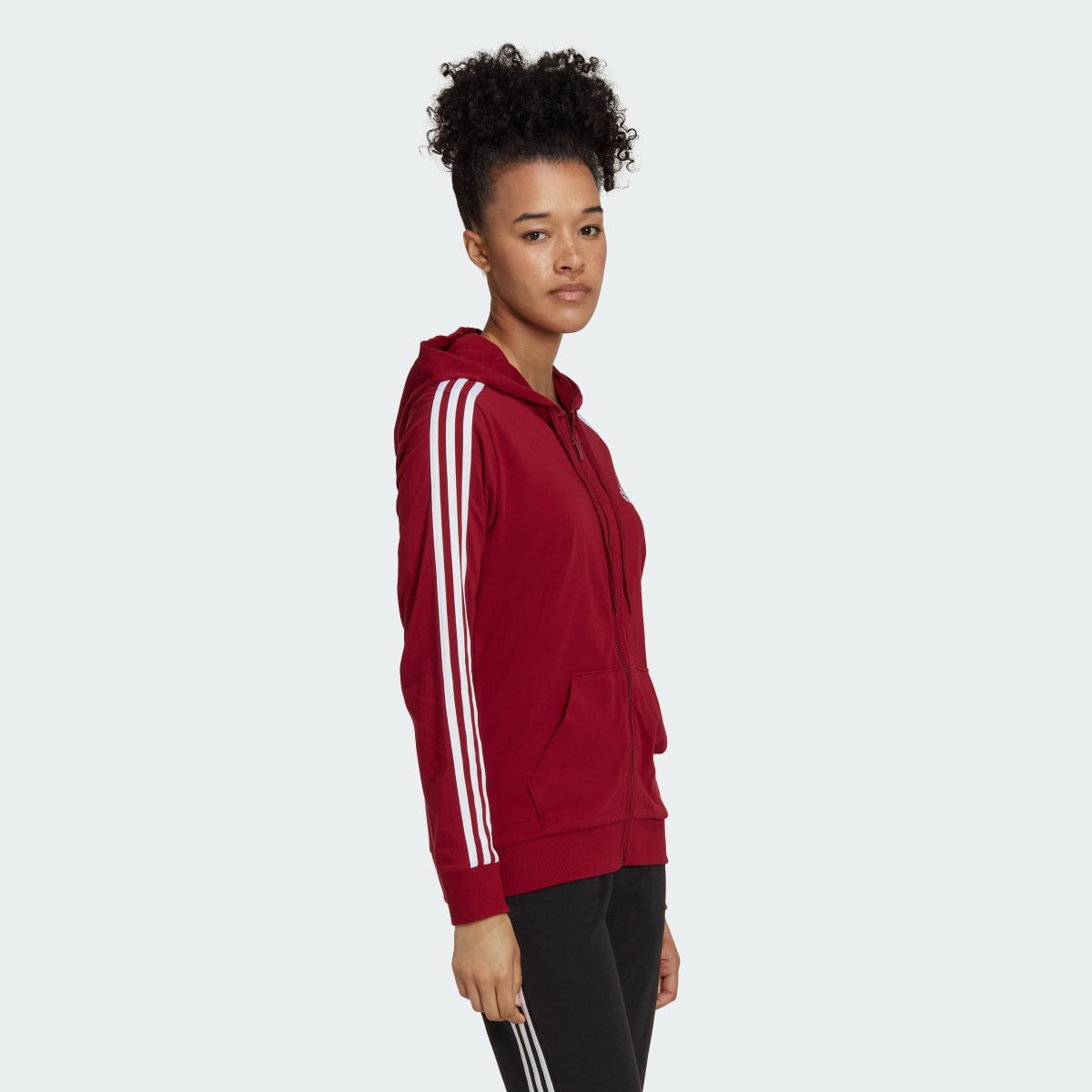 Adidas Essentials Single Jersey 3-Stripes Full-Zip Kapüşonlu Üst. 4