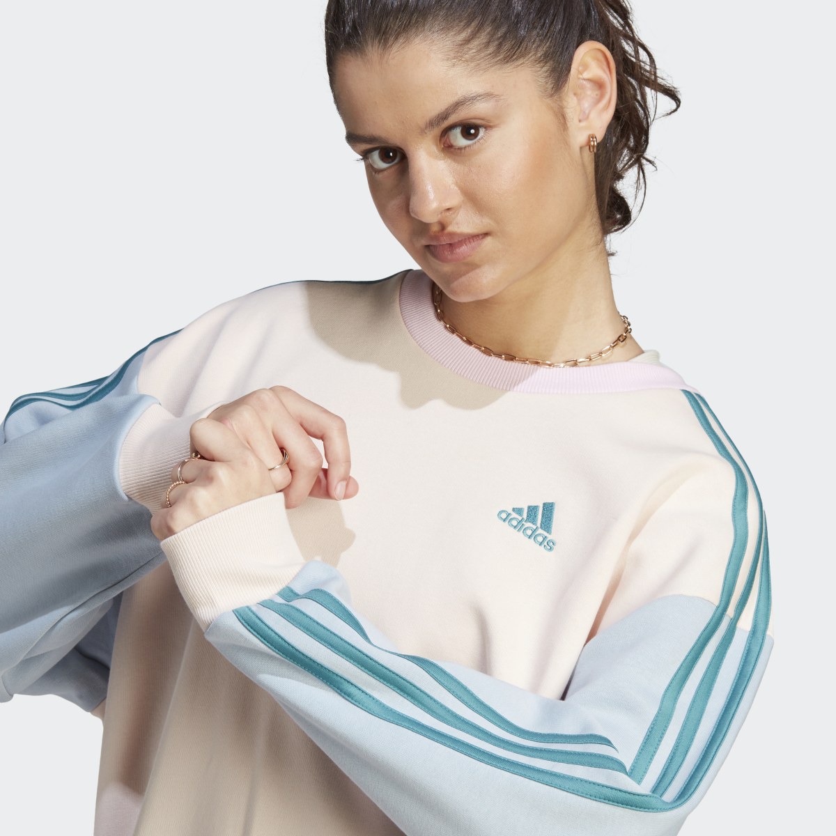 Adidas Essentials 3-Stripes Oversized Fleece Sweatshirt. 6