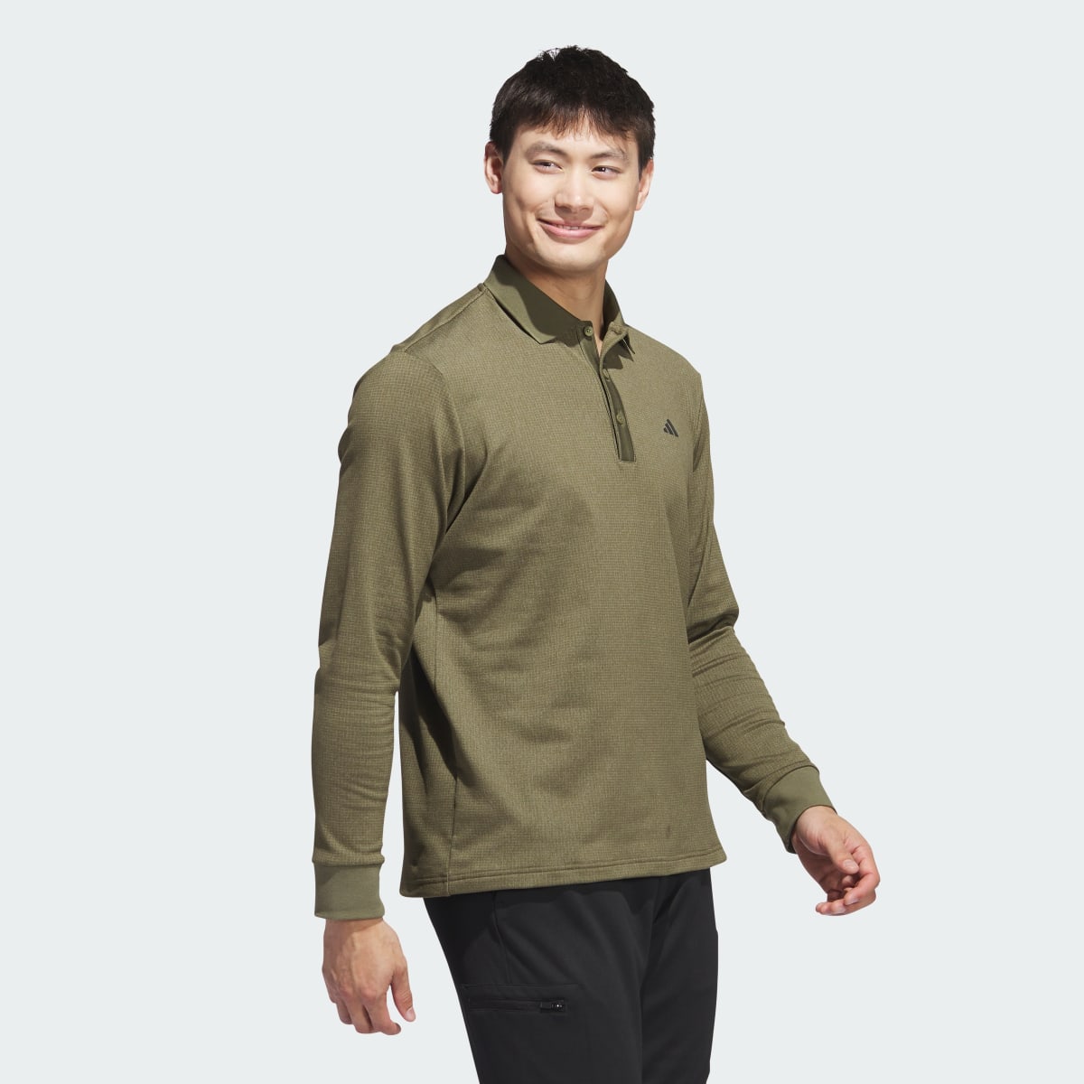 Adidas Essentials Heathered Long Sleeve Poloshirt. 4