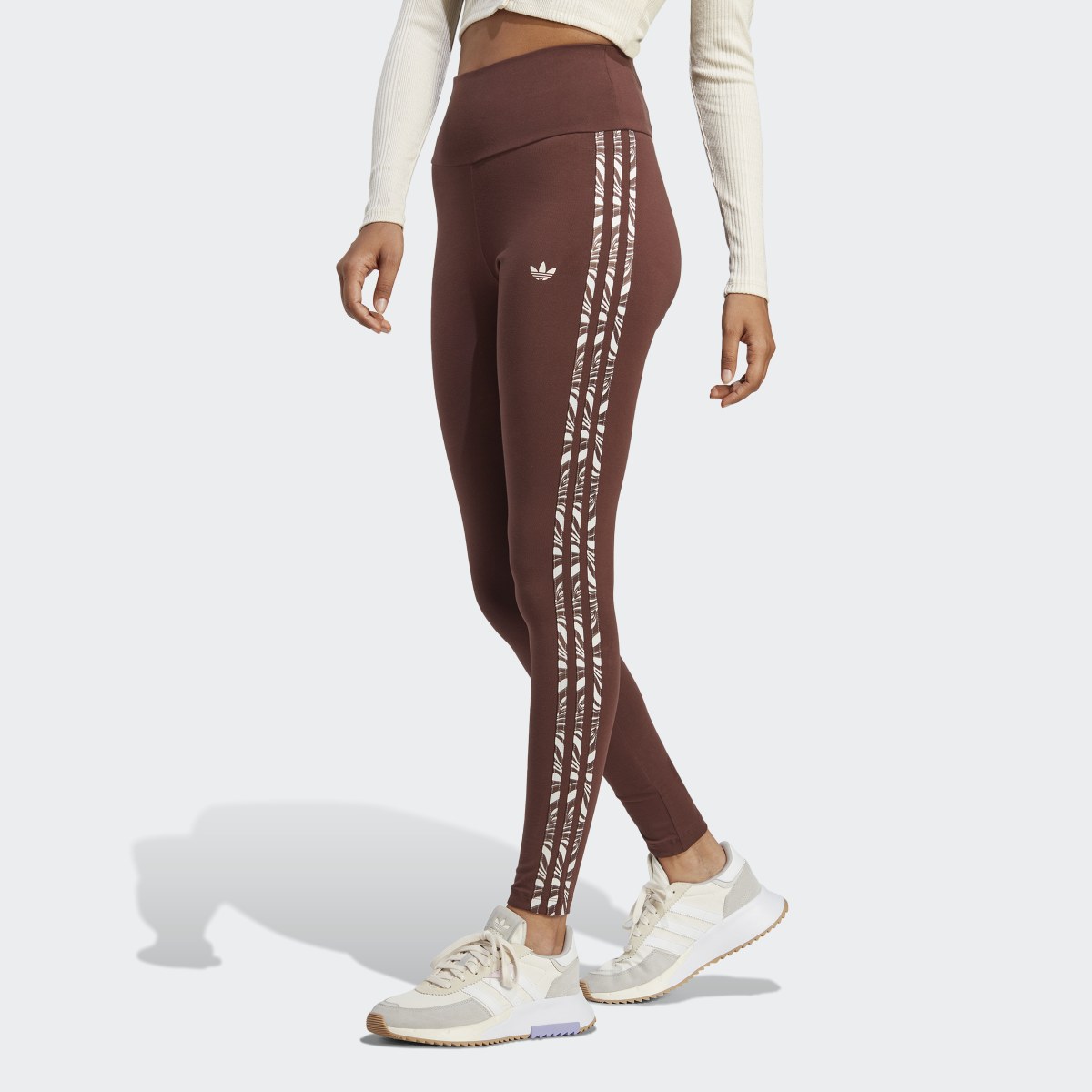 Adidas Originals All Over Leopard Print Leggings In Brown for Women