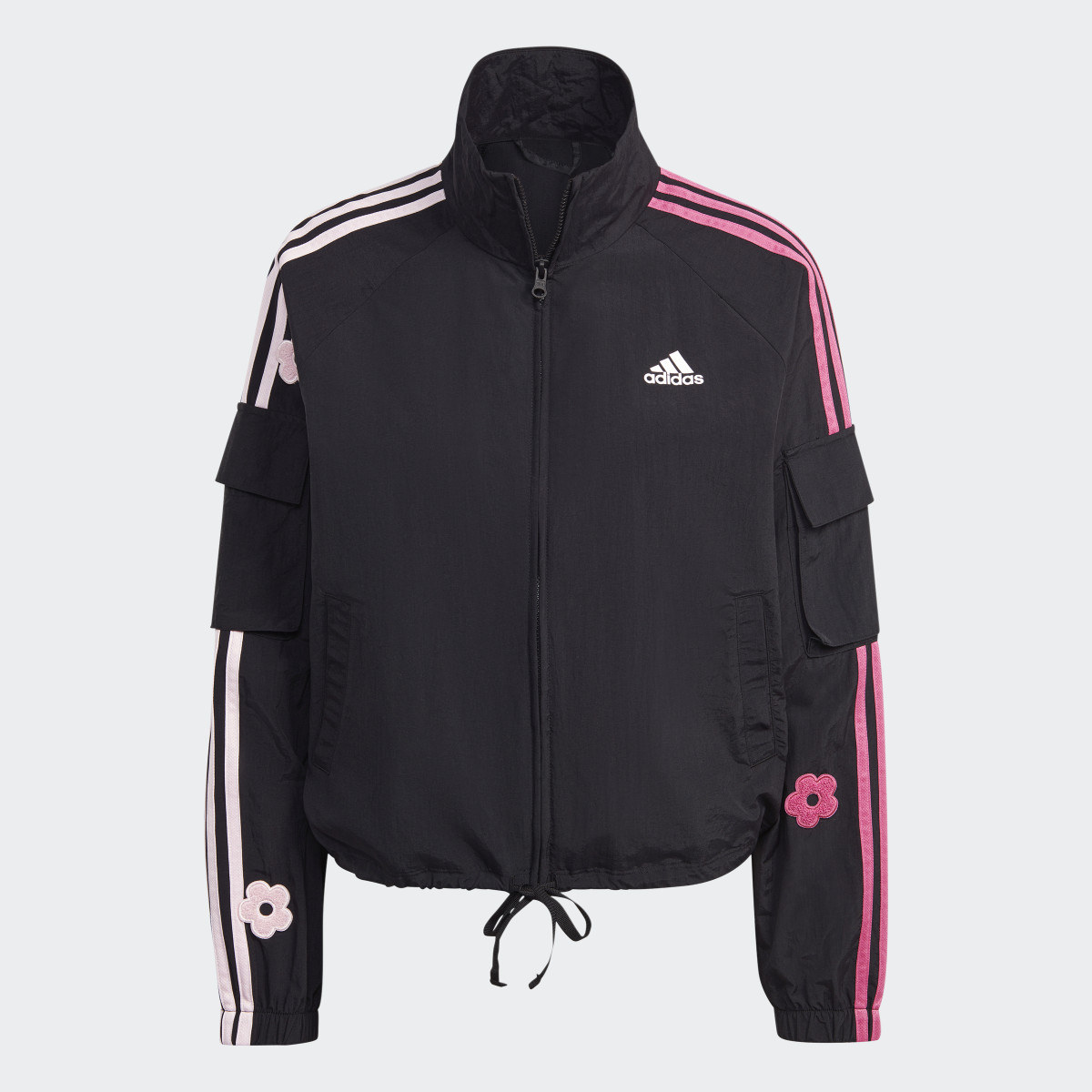 Adidas 3-Stripes Lightweight Jacket with Chenille Flower Patches. 5