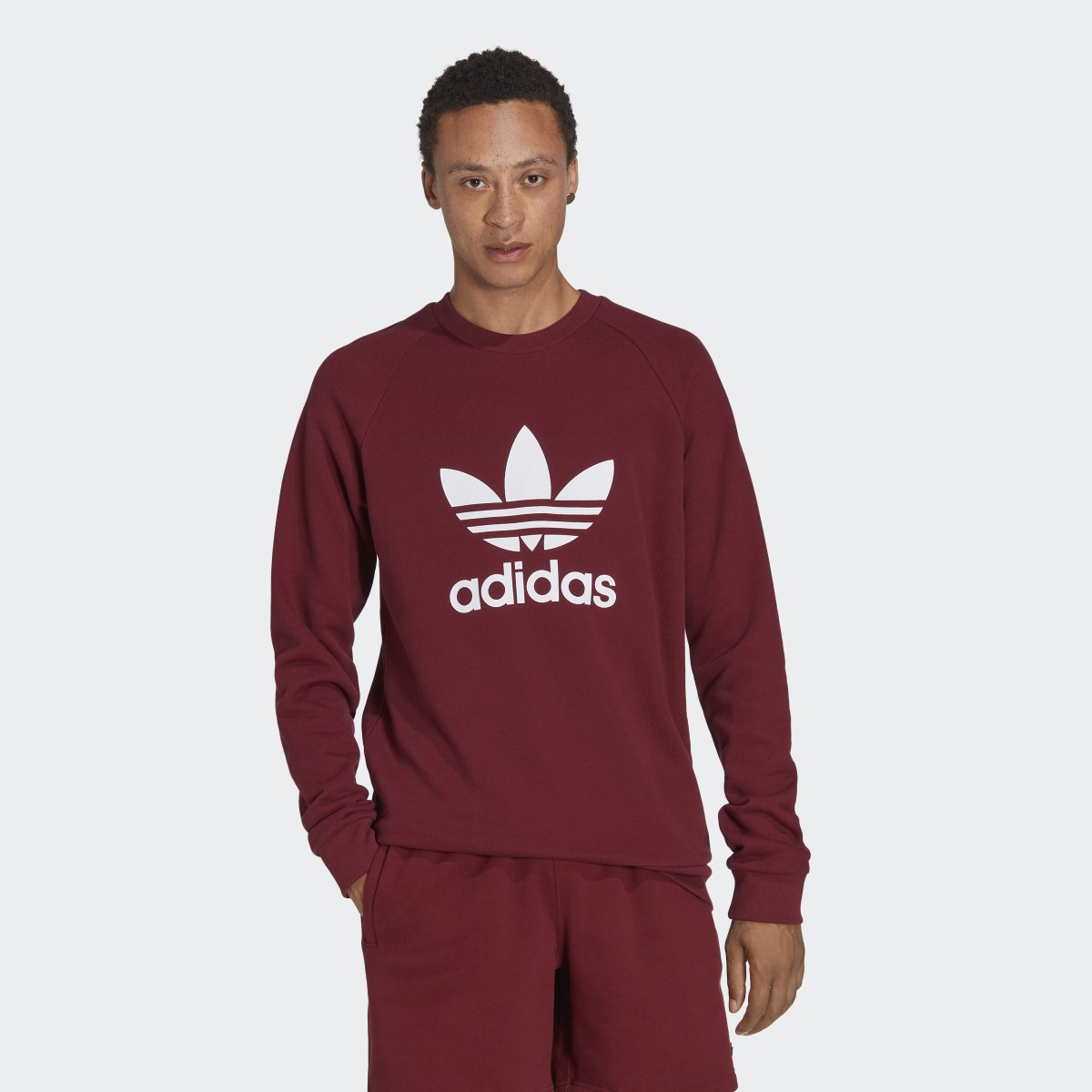Adidas originals trefoil crew neck sweatshirt in maroon new arrivals