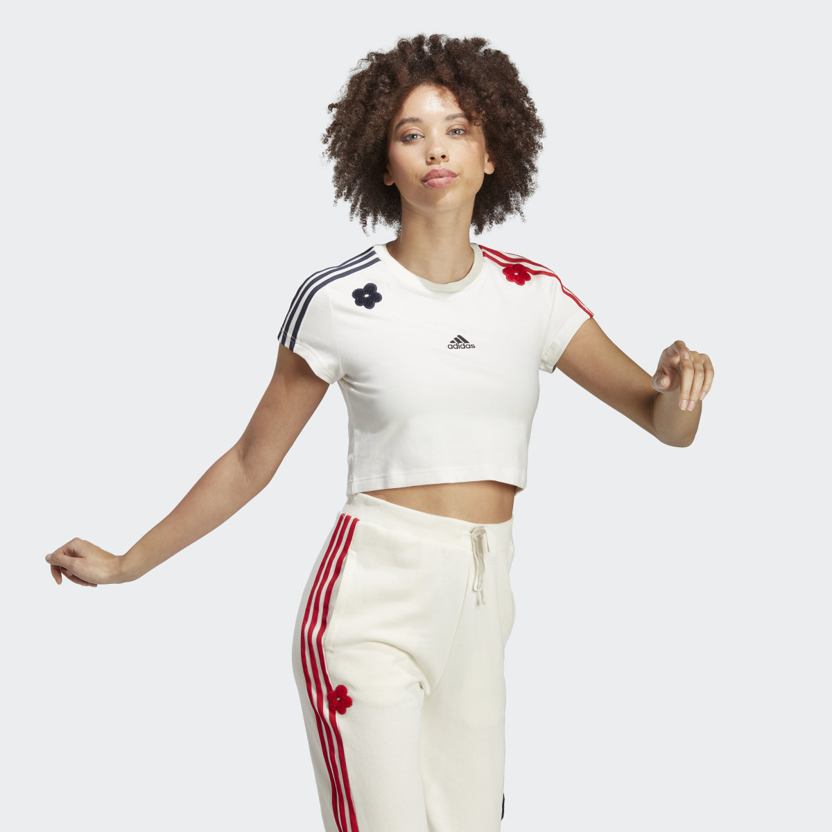 Adidas 3-Stripes Crop Top with Chenille Flower Patches. 4