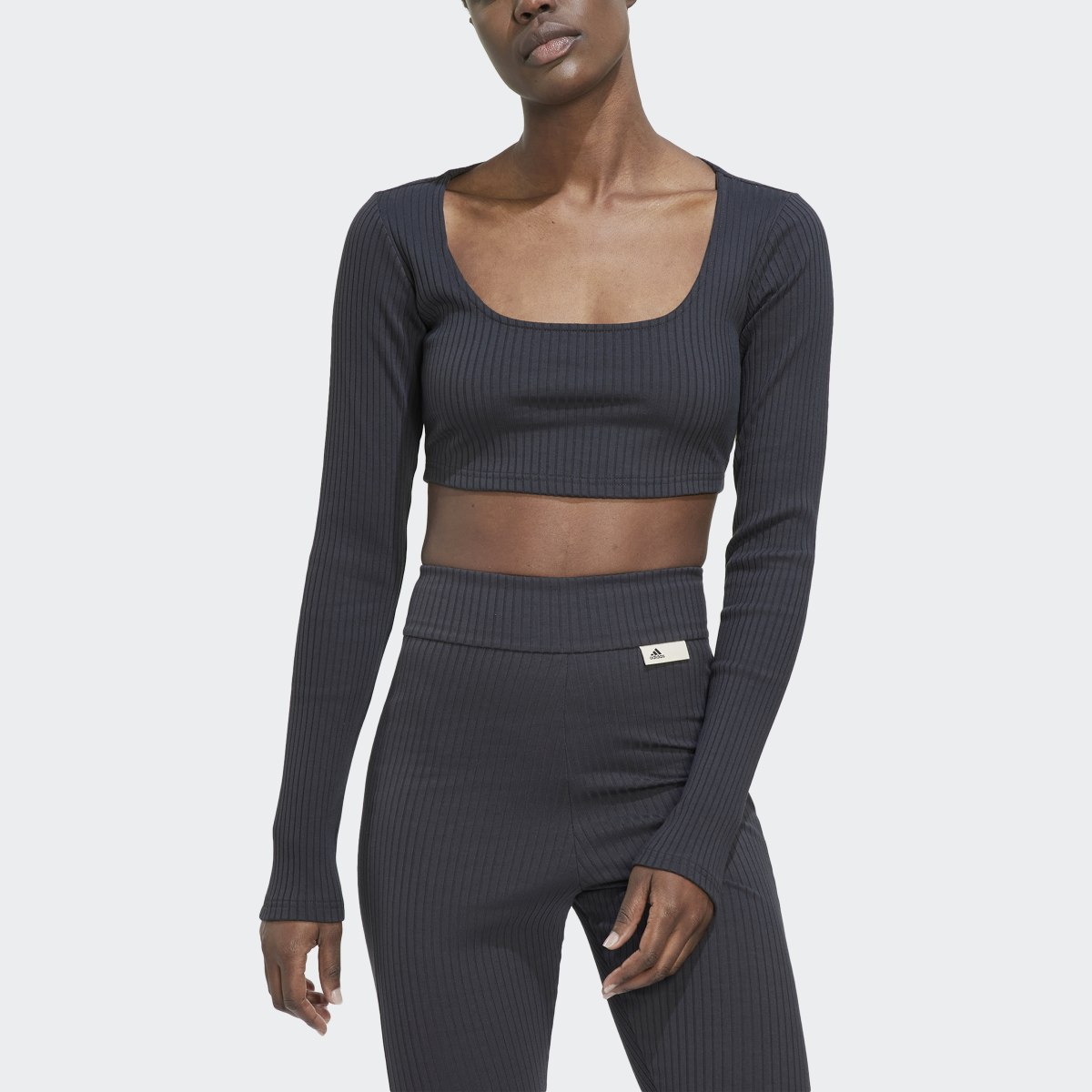 Adidas Studio Lounge Ribbed Cropped Long Sleeve Tee - HH8502