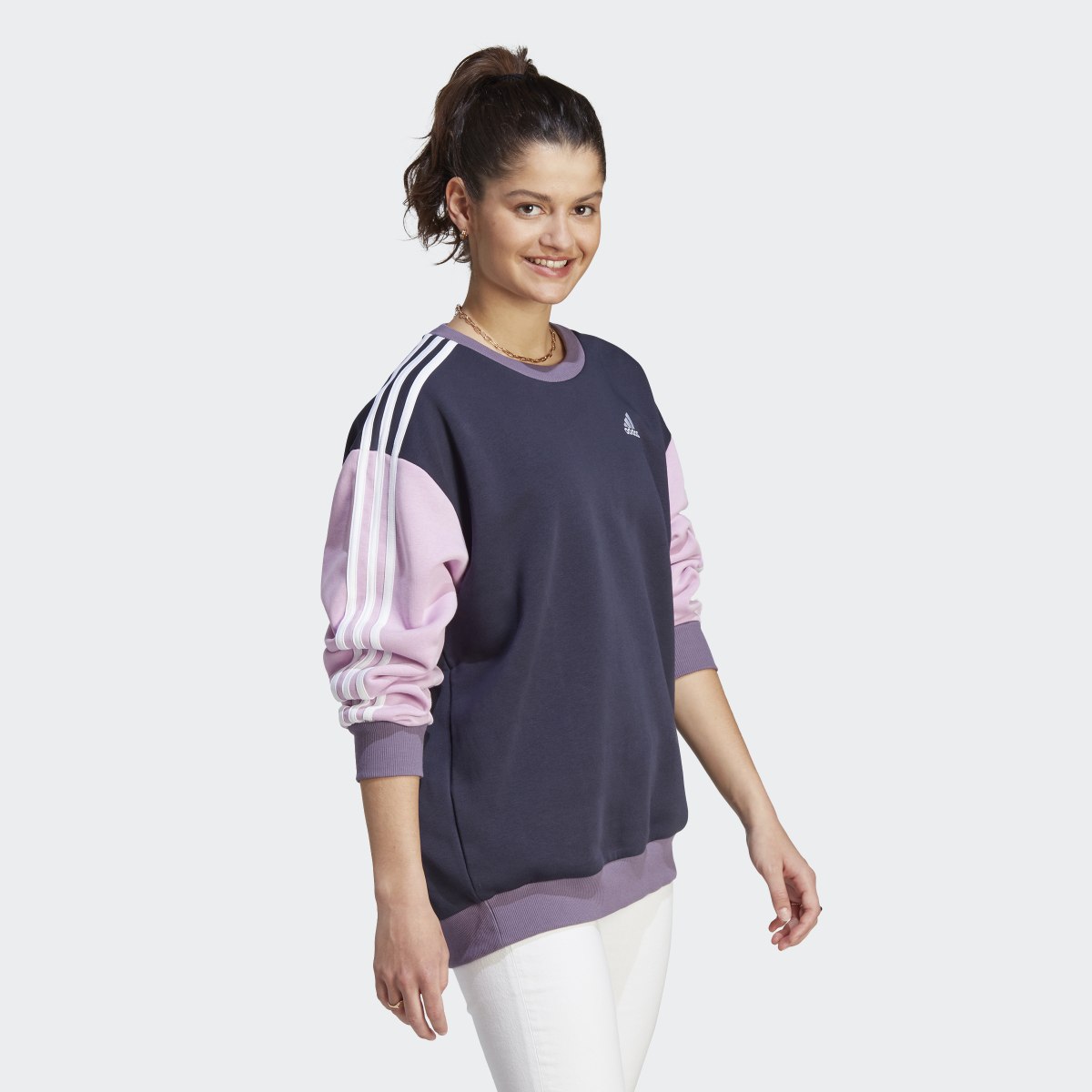 Adidas Essentials 3-Stripes Oversized Fleece Sweatshirt. 4