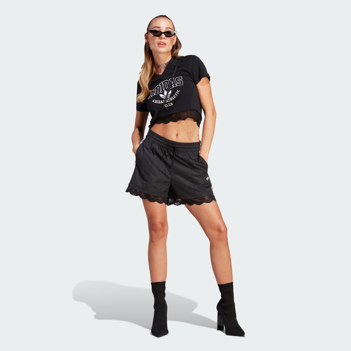 Adidas Cropped Lace Trim T-Shirt. 4