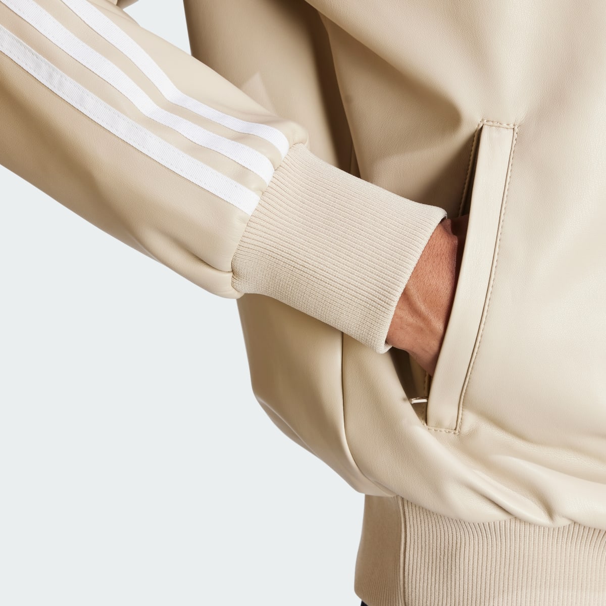 Adidas Faux Leather Adicolor 3-Stripes Loose Firebird Track Suit Jacket. 7