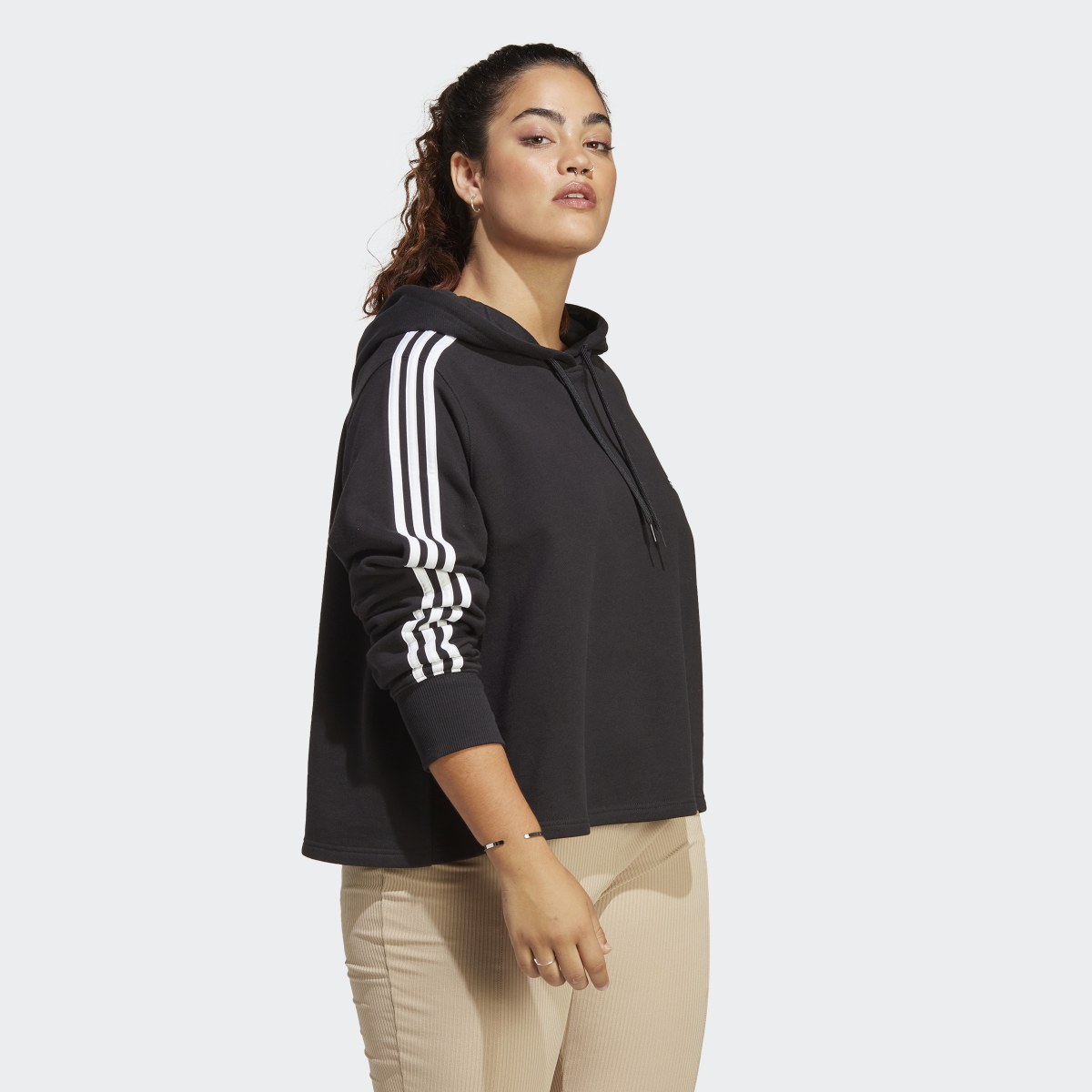 Adidas Camisola Curta com Capuz em Moletão 3-Stripes Essentials (Plus Size). 4