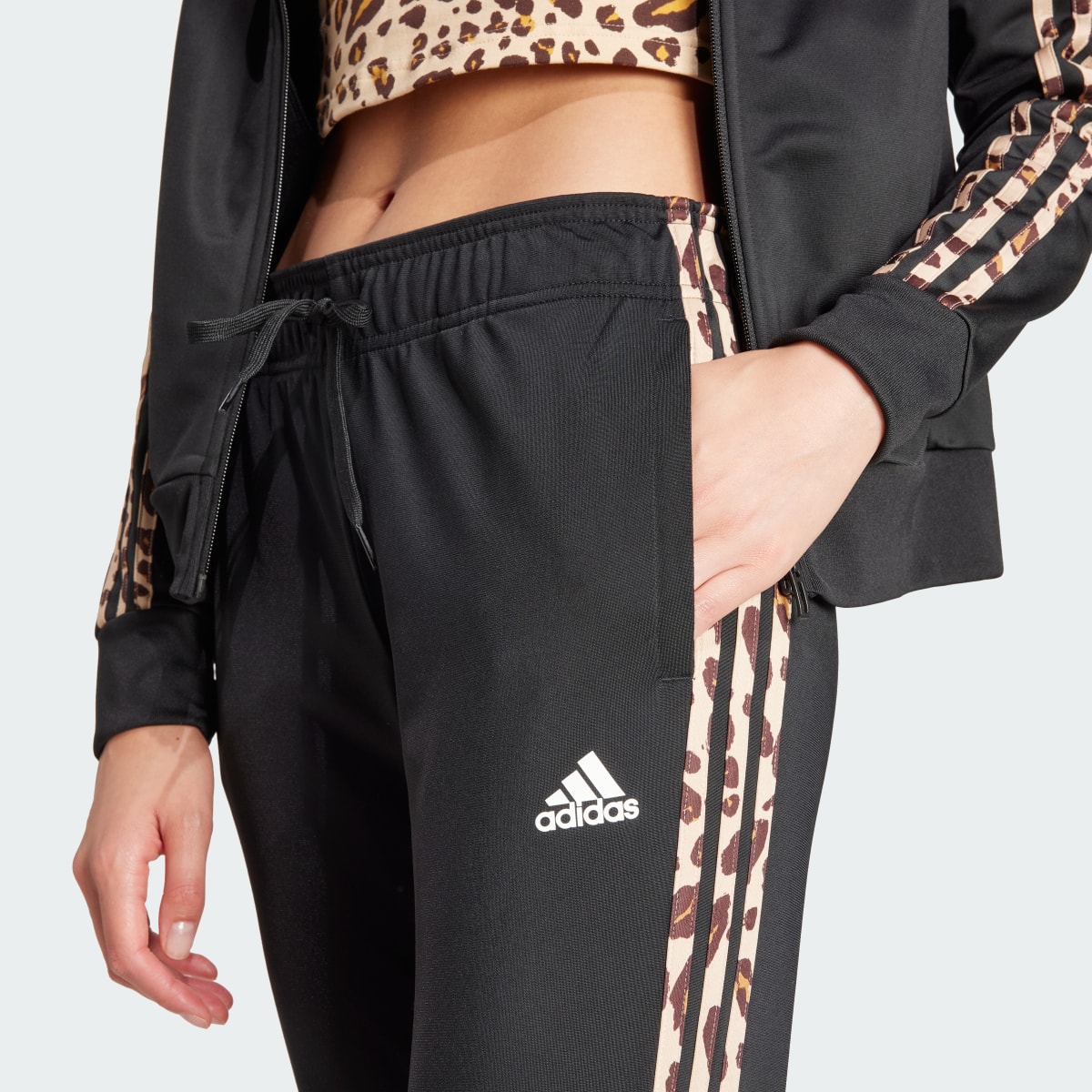 Adidas Essentials Animal Print Tricot 3-Stripes Slim Tapered Track Pants. 5