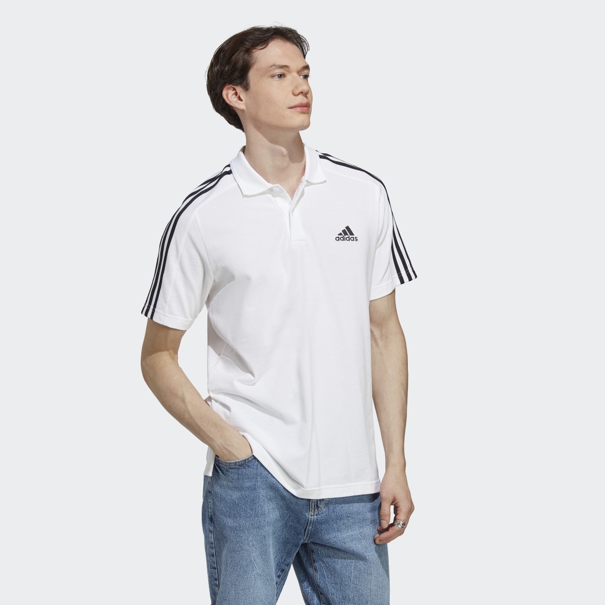 Adidas Essentials Piqué Embroidered Small Logo 3-Stripes Polo Shirt. 4