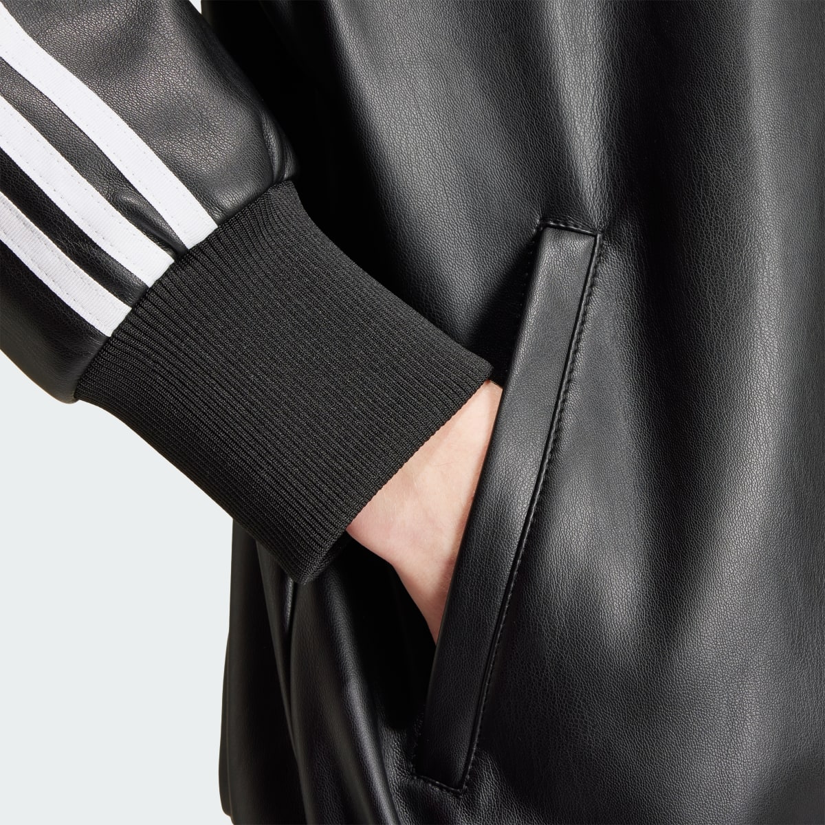 Adidas Faux Leather Adicolor 3-Stripes Loose Firebird Track Suit Jacket. 6