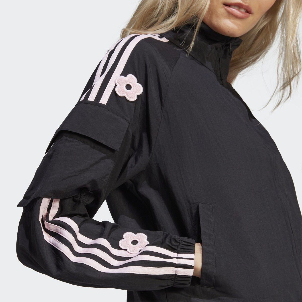 Adidas 3-Stripes Lightweight Jacket with Chenille Flower Patches. 7