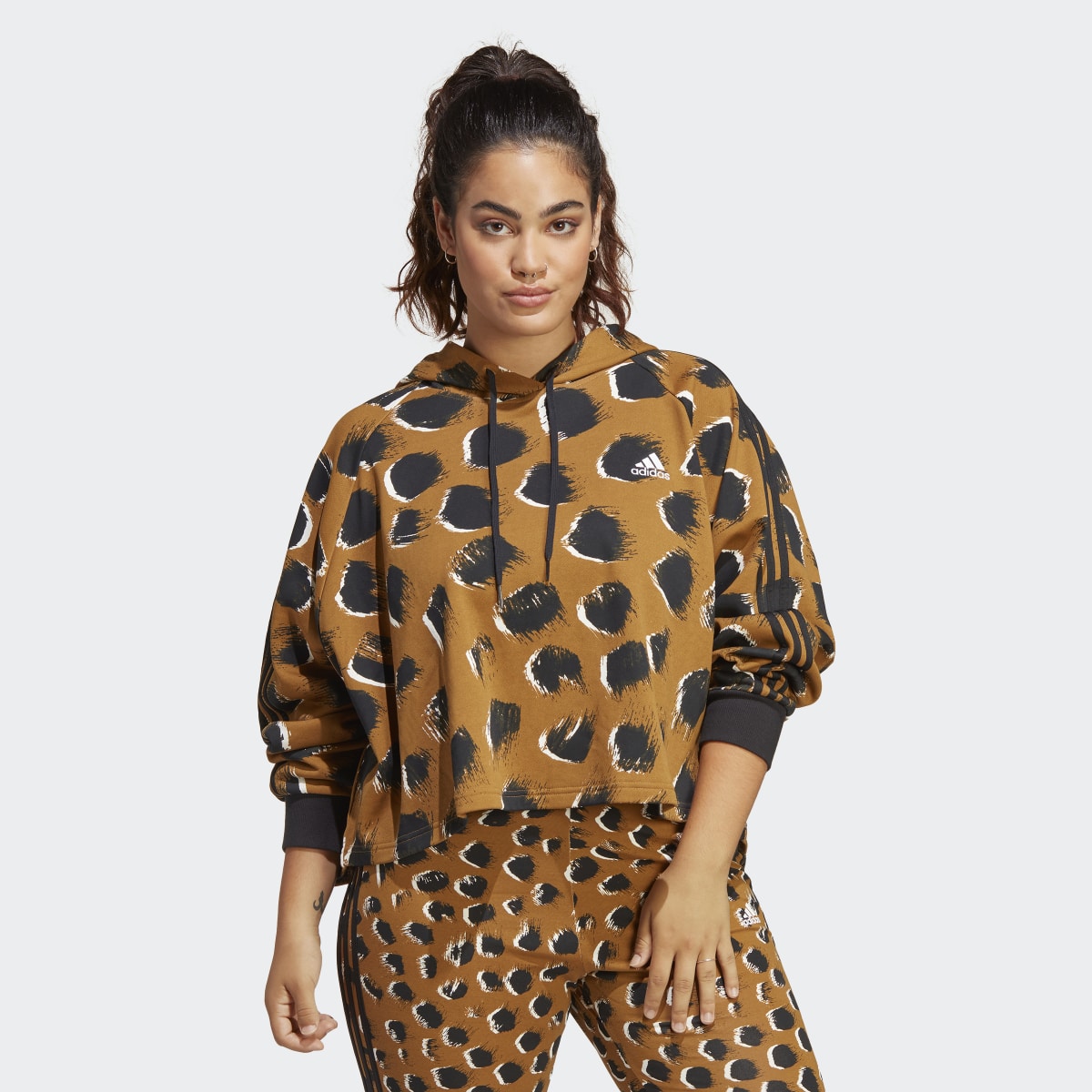 Adidas Essentials 3-Stripes Animal Print Hoodie (Plus Size). 4