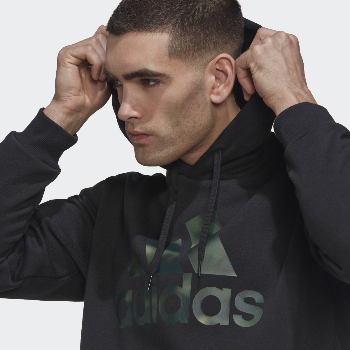 Adidas Essentials Camo Print French Terry Hoodie. 8