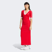 adidas Adicolor 3 Stripes Knit V Neck Dress Red Free Shipping with adiClub adidas US