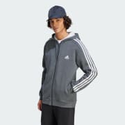 adidas Essentials Fleece 3-Stripes Full-Zip Hoodie - Black | Men\'s  Lifestyle | adidas US