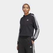 adidas Essentials 3-Stripes French Terry Crop Hoodie - Pink | Women\'s  Lifestyle | adidas US