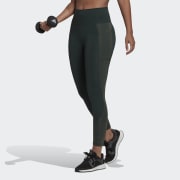 Women's Low-Impact Fitness Leggings - Black/Grey Colour Block ADIDAS