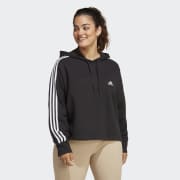 adidas Womens Essentials 3-Stripes French Terry Cropped Hoodie