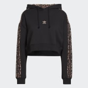 adidas 3 Stripe Animal Print Crop Hoodie Burgundy Free Shipping with adiClub adidas US