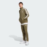 Adidas tracksuit green stripes sales