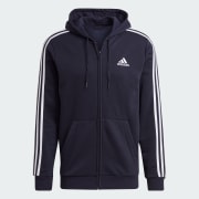 Felpa con cappuccio Essentials Fleece 3 Stripes Full Zip Nero adidas adidas Italia