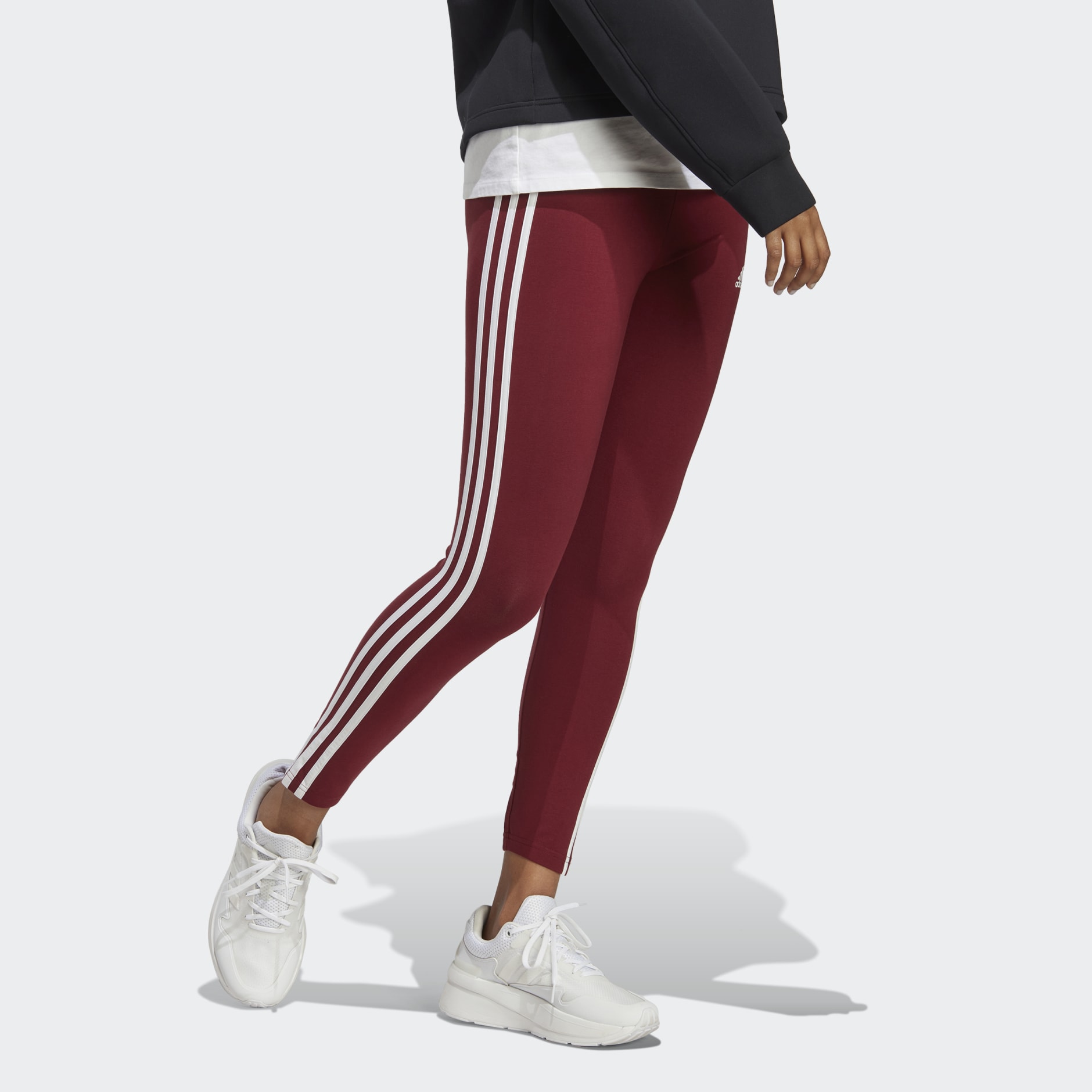Women's Clothing - Essentials 3-Stripes High-Waisted Single Jersey Leggings  - Burgundy