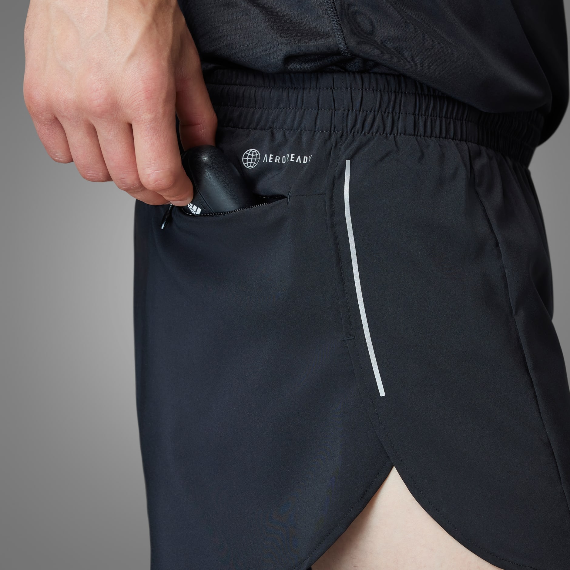 adidas Men's Own The Run Split Shorts, Black/Reflective Silver, XX