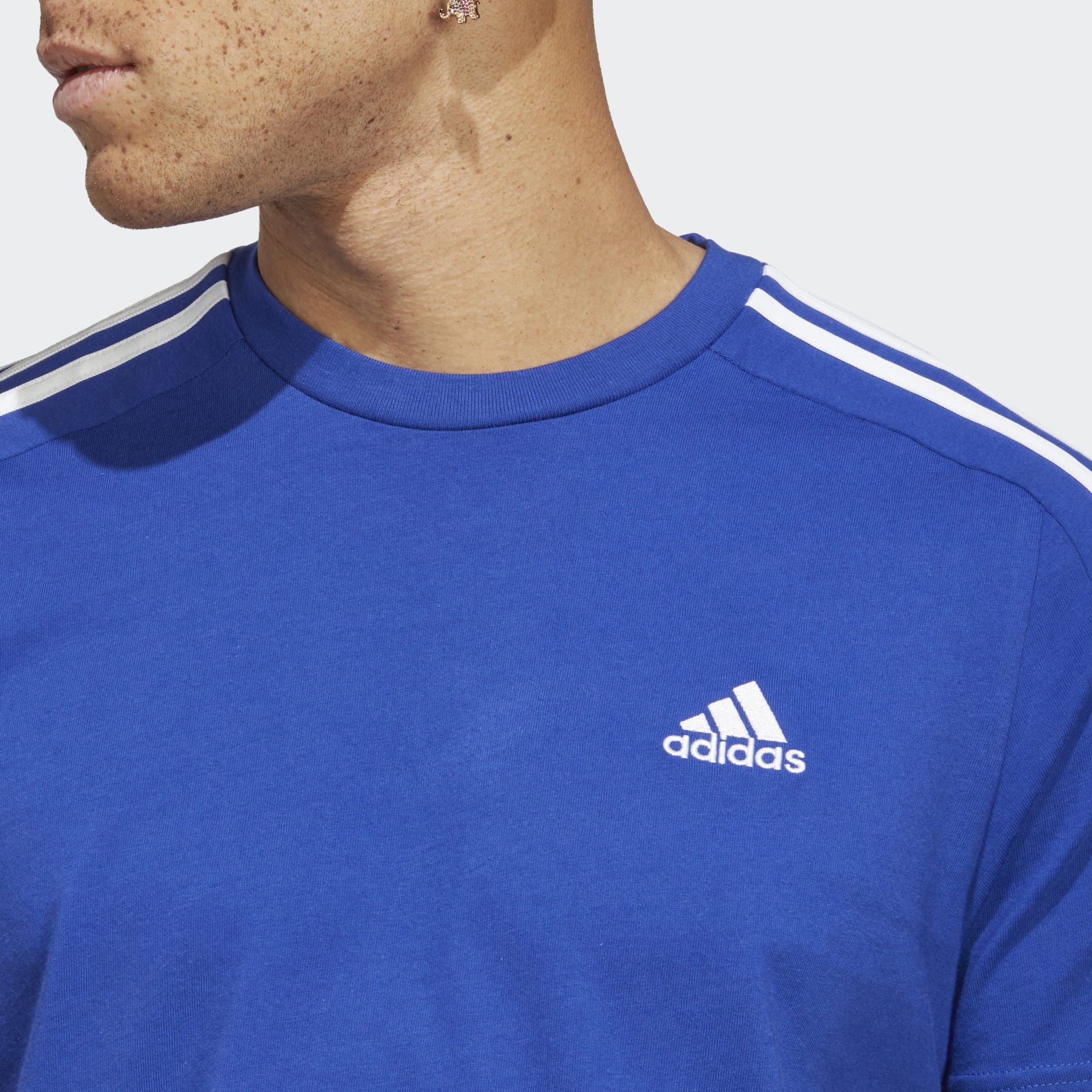 | Tee - Men\'s Jersey adidas Blue - Clothing Qatar 3-Stripes Essentials Single