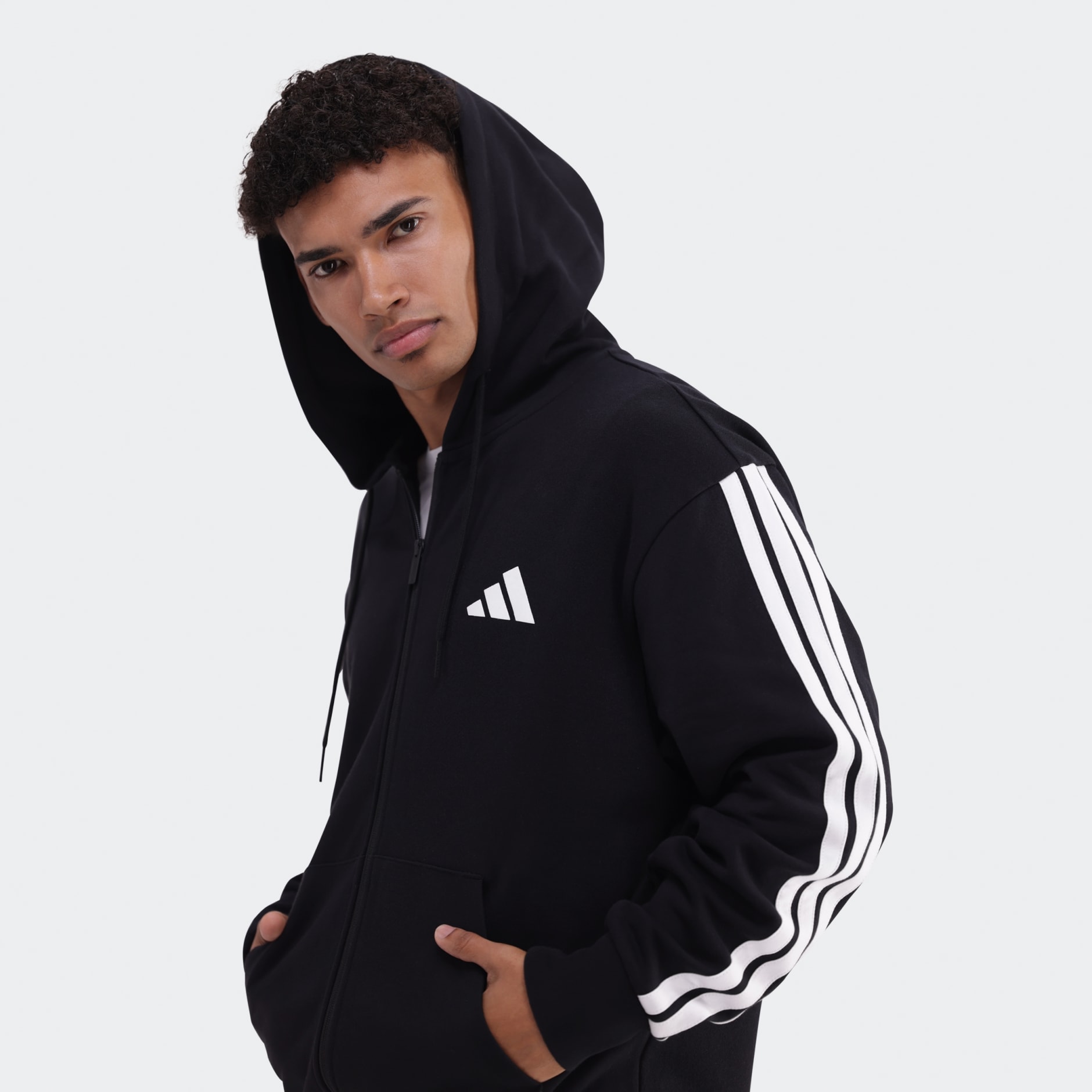 Essentials 3-Stripes French Terry Full-Zip Hoodie