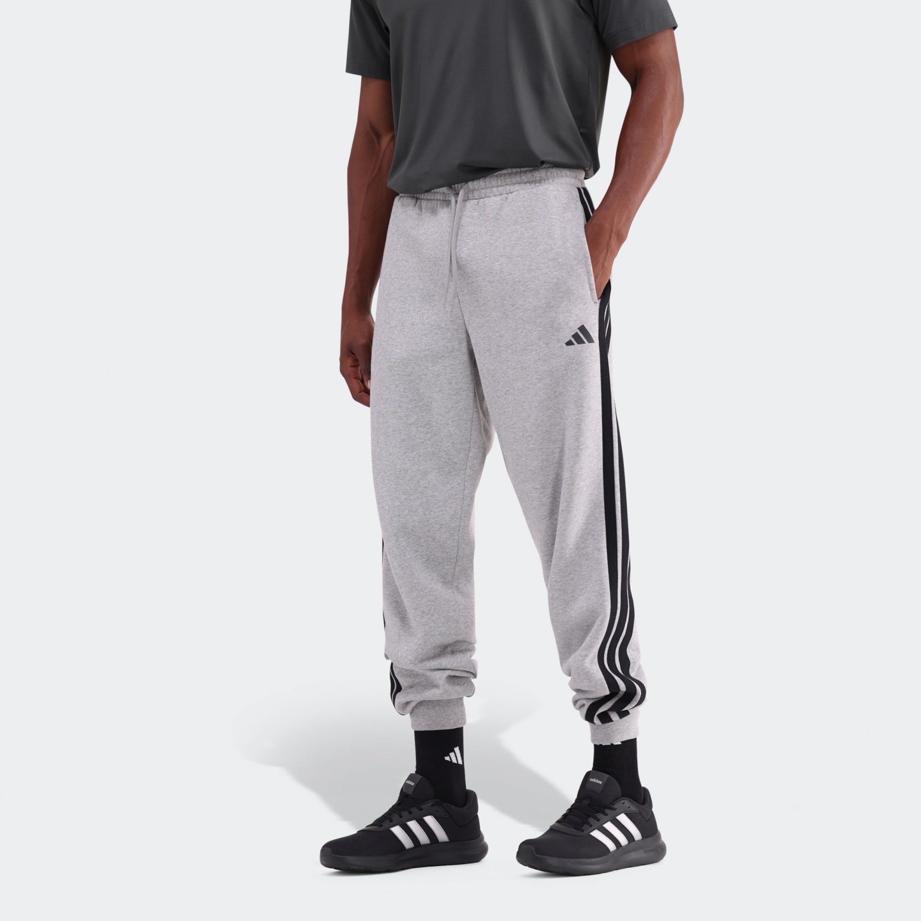 Fleece Pants Grey Adidas Joggers With Black Stripes Clothing