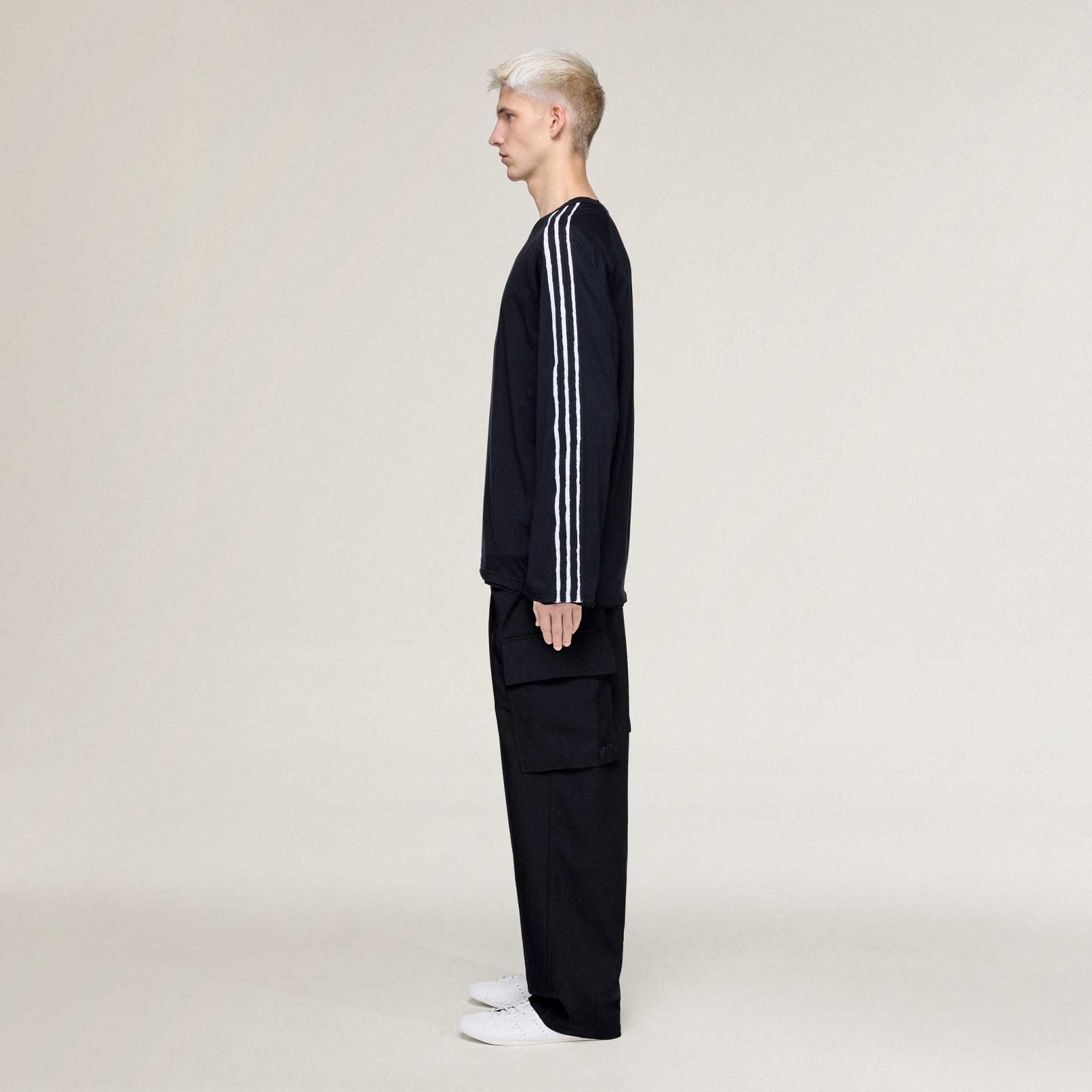 TRICOU CU M&Acirc;NECĂ LUNGĂ Y-3 RAW EDGE 3 STRIPES