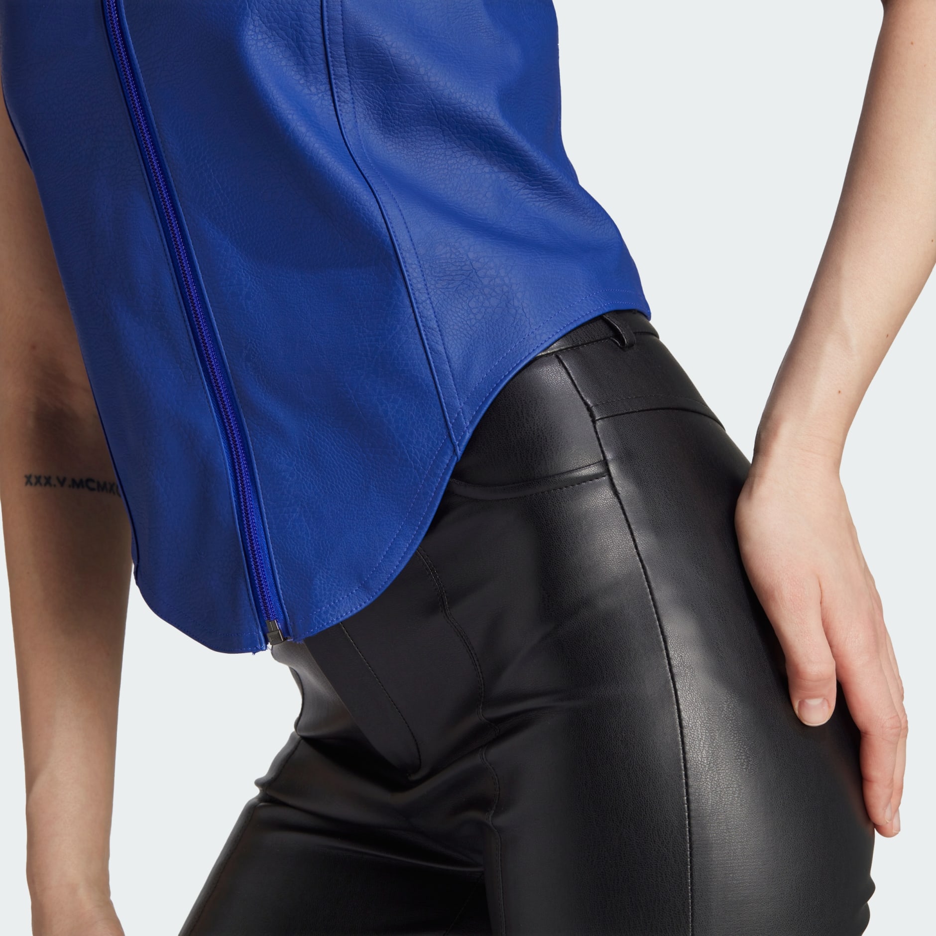 Women's Clothing - Faux Leather SST Versatile Track Jacket - Blue